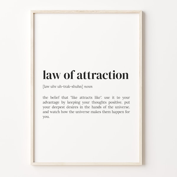 Law Of Attraction Definition Print, Dictionary Poster, Quote Wall Art, Gift For Husband, Girfriend Gift, Boyfriend Gift, C17-554