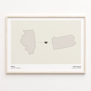Illinois to Pennsylvania Print, Pennsylvanian Gift, Minimalistic State Connection Map Poster, Travel Wall Art, Travel Abroad Gift, C21-1493