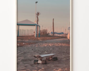 Skateboard Beach Photo Print: Boho Wall Art
