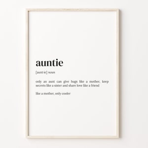 Auntie Definition Print, Dictionary Poster, Quote Wall Art, Funny Auntie Art, Gift For Family, Best Auntie Gift, Gifts For Dad, C17-19