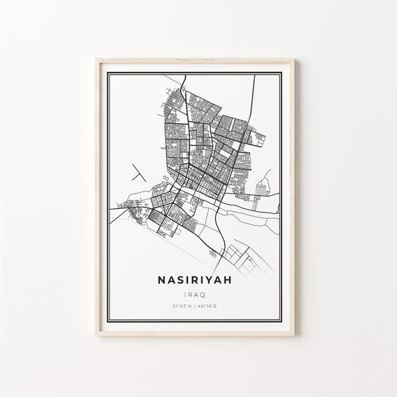 Nasiriyah Iraq Map Art Print: Modern Black and White Wall Decor - Etsy