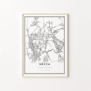 Mecca Print, City Map Art Poster, Saudi Arabia, Wall Art Decor, Modern Black and White Style, Gift Brother, C13-735