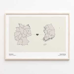 Germany to South Korea Print, South African Gift, Minimalistic Country Connection Map Poster, Travel Wall Art, Goodbye Gift, C21-566