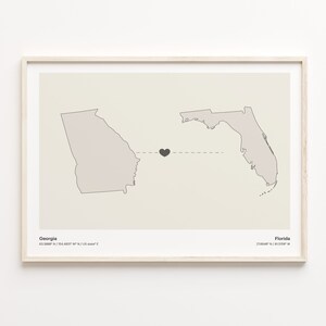 Georgia to Florida Print, Florida Geschenk, Minimalistische Verbindung Karte Poster, Reise Wandkunst, Digital Nomade Geschenk, C21-1568