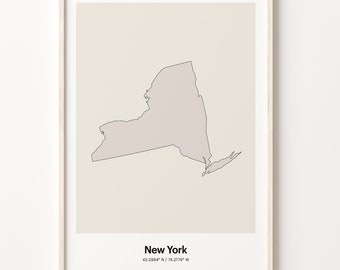 Minimalist New York Map Print: NY Line Art Poster