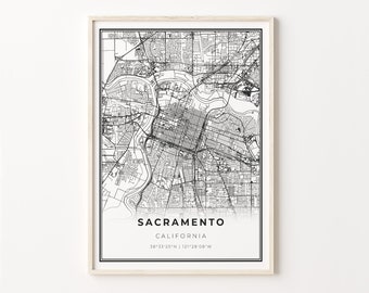 Downtown Sacramento Map Print: Modern Black and White City Art