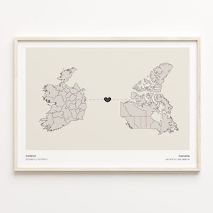 Ireland to Canada Print, Canadian Gift, Minimalistic Country Connection Map Poster, Travel Wall Art, Far Apart, C21-1027