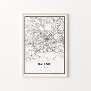 Nairobi Print, City Map Art Poster, Kenya, Wall Art Decor, Modern Black and White Style, Scandinavian Poster, C13-578