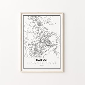 Bangui Print, City Map Art Poster, Central African Republic, Wall Art Decor, Modern Black and White Style, Travel Poster, C13-866