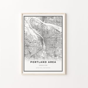 Portland Area Print, Stadt Karte Kunst Poster, Oregon OR USA, Wand Kunst Dekor, Modern Schwarz Weiß Stil, Eingang Wand Kunst, C13-385