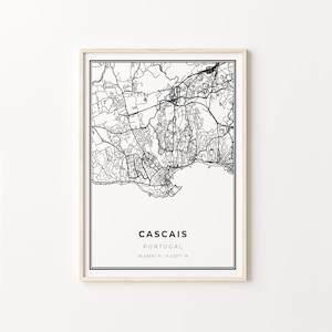 Cascais Print, Stadt Karte Kunst Poster, Portugal, Wand Kunst Dekor, Modern Schwarz Weiß Stil, Geschenk Für Cousin, C13-786