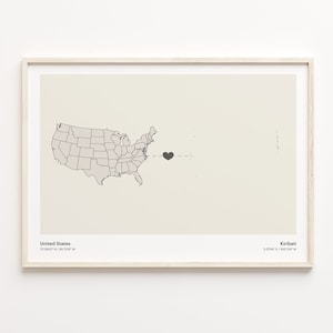 United States to Kiribati Print, I-Kiribati Gift, Minimalistic Country Connection Map Poster, USA Wall Art, Farewell Journey, C21-96