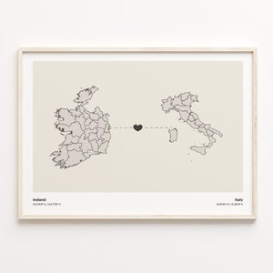 Ireland to Italy Print, Israeli Gift, Minimalistic Country Connection Map Poster, Travel Wall Art, Continental Love Map, C21-1083