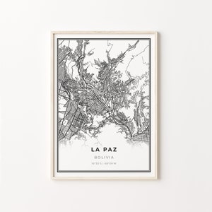 La Paz Print, City Map Art Poster, Bolivia, Wall Art Decor, Modern Black and White Style, Gift Ideas, C13-825