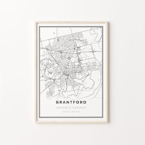 Brantford Print, City Map Art Poster, Ontario ON Canada, Wall Art Decor, Modern Black and White Style, Office Manager Gift, C13-694