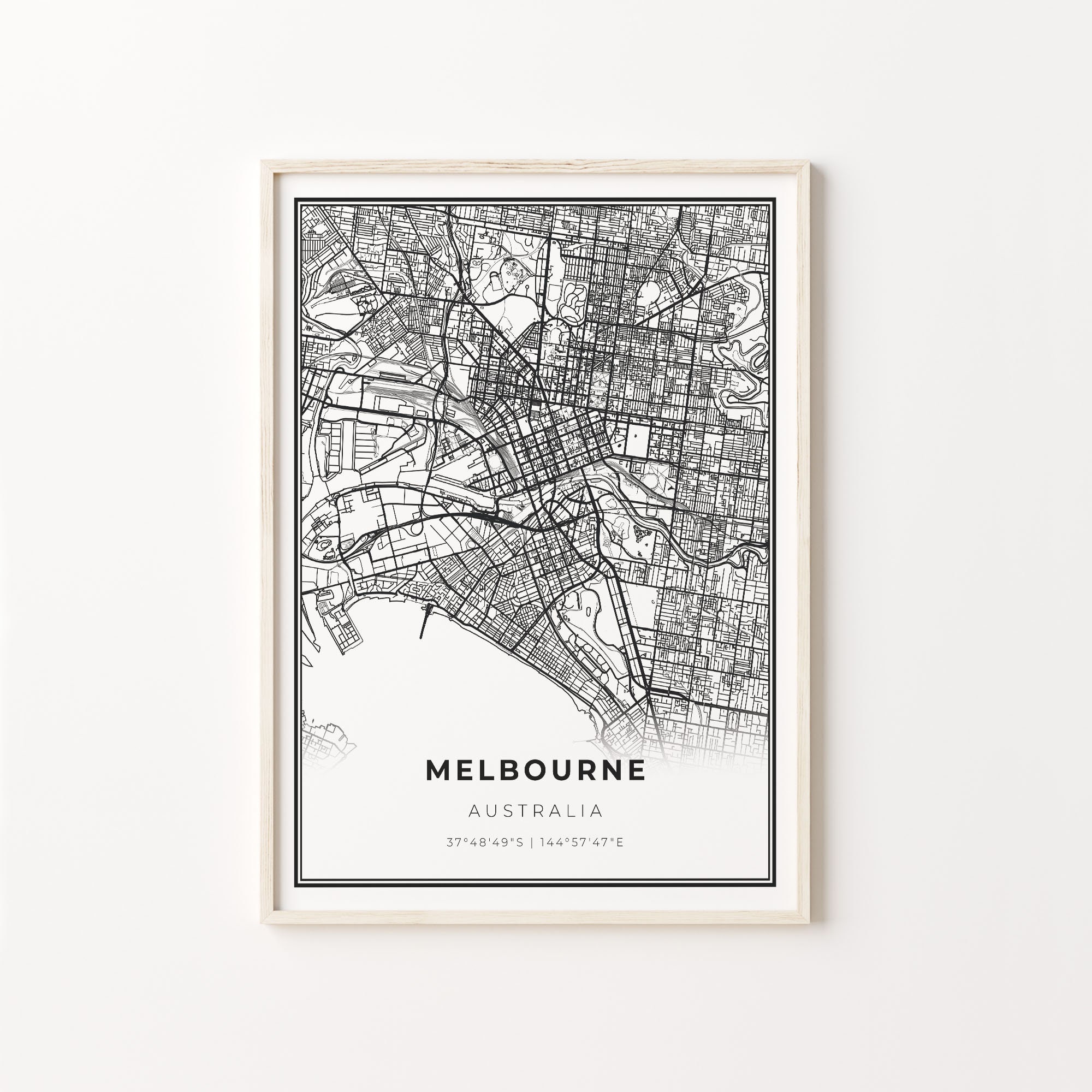 Melbourne City Map Art Print: Modern Black and White Wall Decor - Etsy