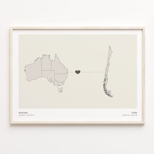 Australien Chile Druck, tschadisches Geschenk, minimalistische Landkarte Poster, Reisewandkunst, Abschied, C21-832