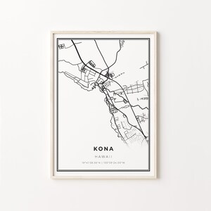 Kailua-Kona Print, City Map Art Poster, Hawaii HI USA, Wall Art Decor, Modern Black and White Style, Gift For A Woman, C13-193