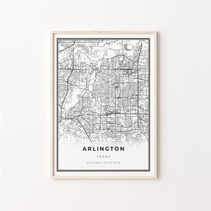 Arlington Print, City Map Art Poster, Texas TX USA, Wall Art Decor, Modern Black and White Style, Gift For In Laws, C13-228