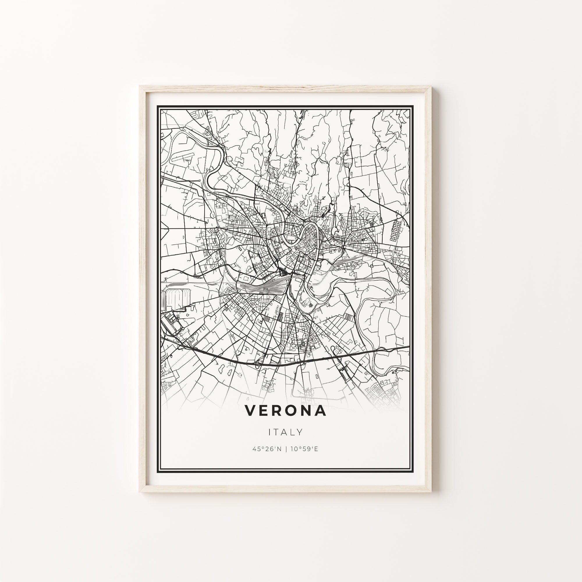 Verona Print, City Map Art Poster, Italy Italia, Wall Art Decor, Modern Black and White Style, Office Room Decor, C13-695