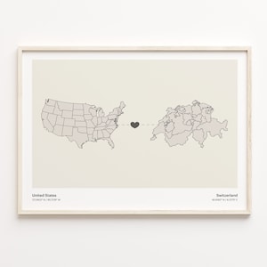 USA in die Schweiz Poster, Schweizer Geschenk, minimalistische Landkarte Poster, USA Wandkunst, Gap Jahr, C21-175