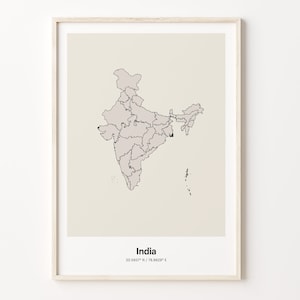 Impression de l'Inde, cadeau indien, affiche de carte de pays minimaliste, dessin au trait, conception de carte élégante, C24-82