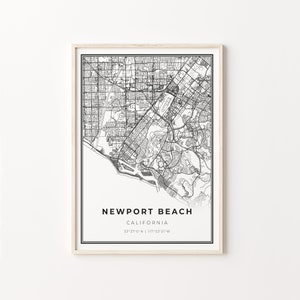 Newport Beach Print, Stadt Karte Kunst Poster, Kalifornien CA USA, Wand Kunst Dekor, Schwarz Weiß Stil, Büro Poster, C13-343