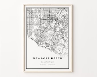 Newport Beach Print, City Map Art Poster, California CA USA, Wall Art Decor, Modern Black and White Style, Office Poster, C13-343