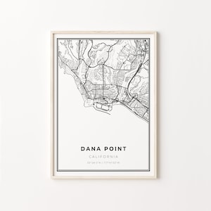 Dana Point Print, City Map Art Poster, California CA USA, Wall Art Decor, Modern Black and White Style, Dining Room Prints, C13-87