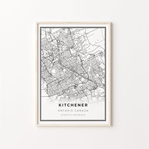 Kitchener Ontario Map Print: Modern Black and White Wall Art