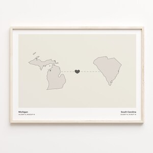Michigan South Carolina Connection Map Print: Minimalist Travel Wall Art