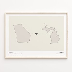 Georgia to Michigan Print, Michigander Gift, Minimalistic State Connection Map Poster, Travel Wall Art, Farewell Journey, C21-1581