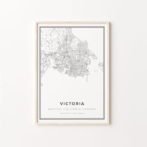 Impressão Victoria BC, pôster de arte de mapa da cidade, Colúmbia Britânica Canadá, decoração de arte de parede, estilo moderno em preto e branco, Gifr para um homem, C13-475