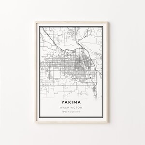 Yakima Print, City Map Art Poster, Washington WA USA, Wall Art Decor, Modern Black and White Style, Office Items, C13-356
