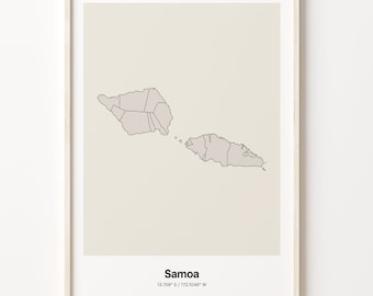 Samoa Map Print: Minimalist Line Art Poster
