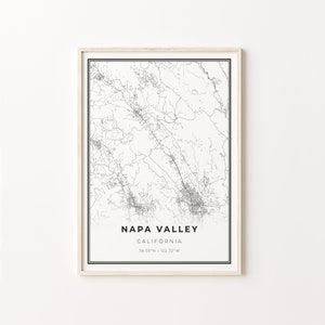 Napa Valley Print, City Map Art Poster, California CA USA, Wall Art Decor, Moderne Zwart-Wit Stijl, Office Art, C13-391