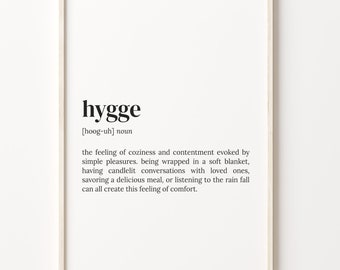 Impresión de definición de Hygge, cartel del diccionario, arte de la pared de la cita, citas inspiradoras, cita motivacional, definición danesa, idea de regalo, C17-626