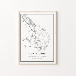 Punta Cana Print, City Map Art Poster, Dominican Republic, Wall Art Decor, Modern Black and ...