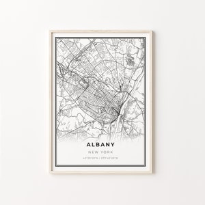 Albany Print, City Map Art Poster, New York NY USA, Wall Art Decor, Modern Black and White Style, Gift Women Friend, C13-283