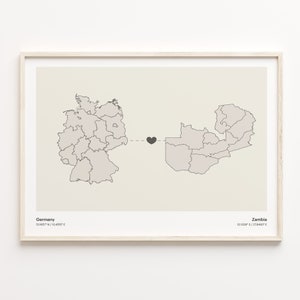 Deutschland Sambia Druck, Sambes Geschenk, Minimalistische Land Verbindung Poster, Reise Wandkunst, Umzug ins Ausland Geschenk, C21-596