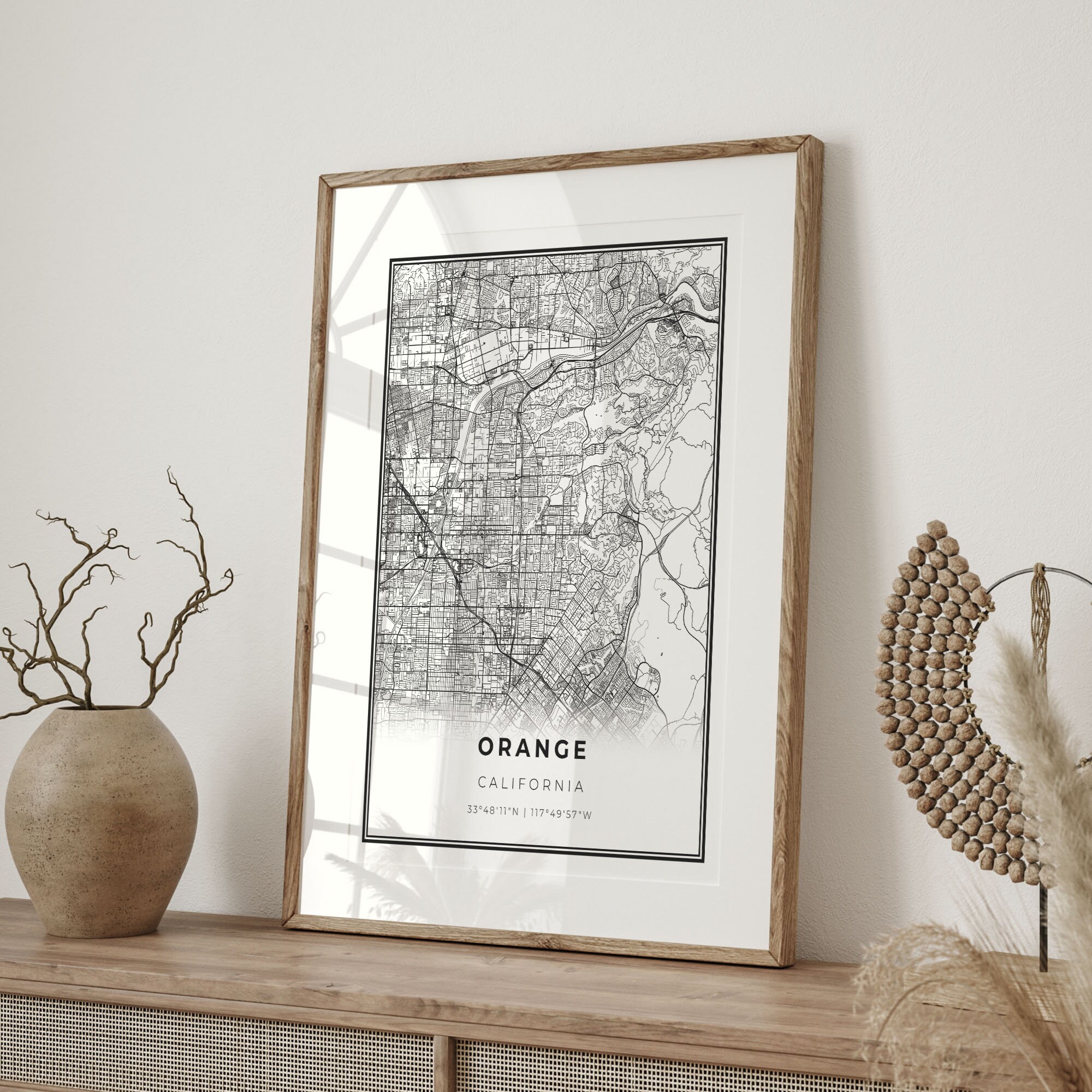Orange California Map Print: Modern Black and White City Art - Etsy