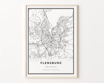 Flensburg Germany Map Print: Modern Black and White City Art
