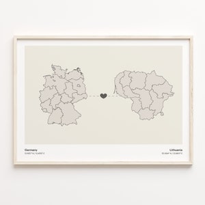 Deutschland Litauen Print, Libyen Geschenk, minimalistische Landkarte Poster, Reise Wandkunst, Reise ins Ausland Geschenk, C21-503