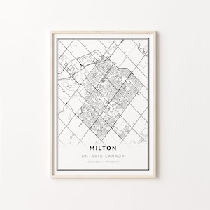 Milton Print, City Map Art Poster, Ontario ON Canada, Wall Art Decor, Modern Black and White Style, Office Wall Decor, C13-929