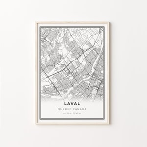 Laval Print, City Map Art Poster, Quebec QC Canada, Wall Art Decor, Modern Black and White Style, Gift For Employee, C13-503