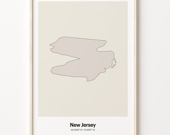 Minimalist New Jersey Map Print: NJ Line Art Poster