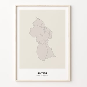 Guyana Print, Guyanese Gift, Minimalistic Country Map Poster, GY Line Art, Subdued wall art, C24-76