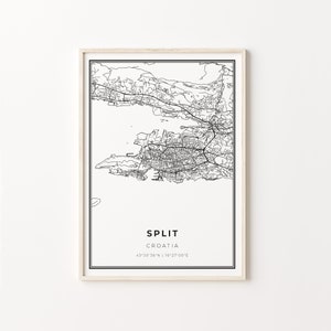 Split Print, Stadt Karte Poster, Kroatien, Wand Kunst Poster, modernes schwarz weisses Poster, C13-622