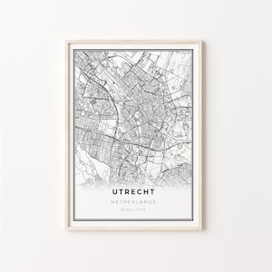 Utrecht Print, City Map Art Poster, Nederland, Wall Art Decor, Moderne Zwart-Wit Stijl, Cadeau-ideeën voor Boy, C13-830
