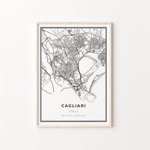 Cagliari Print, City Map Art Poster, Italy, Wall Art Decor, Modern Black and White Style, Gift Mom, C13-837